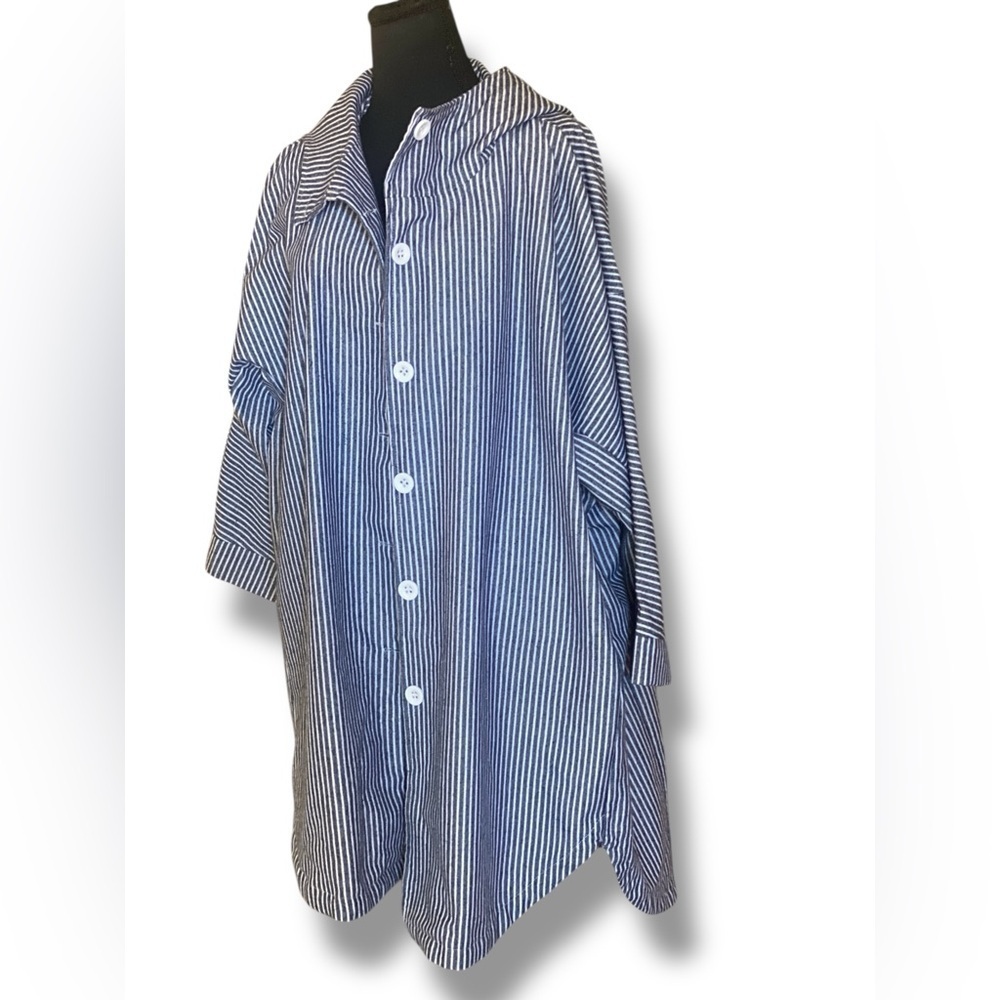 Hooded Denim Jacket Geometric Striped - Picture 13 of 15